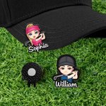 Personalized cartoon golf figure with magnetic cap clip as a birthday gift or competition prize for golfers