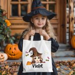 Personalized Magic Broom Ghost Candy Halloween Cartoon Character Canvas Bag with Name Halloween Party Gift for Boys Girls