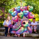 Personalized Sweetheart Balloon Beautiful Turtle Acrylic Ornament with 1-10 Names Home Decor Christmas Gift for Mom Grandma Family