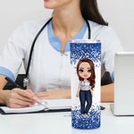 Personalised Cartoon Doctor Nurse Character Name Insulated 20 oz Skinny Tumbler with Straw and Lid Nurse Week Appreciation Gift for Medical Staff