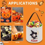 Personalizado Cute Bruja Escoba Estrellas Luna Kid Trick or Treat Bolsa de caramelos Cubo con el nombre de Halloween Fiesta de Favores para las niñas