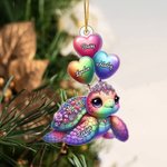 Personalized Sweetheart Balloon Beautiful Turtle Acrylic Ornament with 1-10 Names Home Decor Christmas Gift for Mom Grandma Family