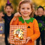 Personalized Cute Cartoon Character Pumpkin Moon Checkered Bag Candy Bucket with Name Halloween Party Gift for Children