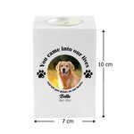 Personalisierter Hölzerner Kerzenhalter mit Haustier-Foto Pfotenabdruck Liebeserklärung und Namen Erinnerungsstück Geschenk für Tierbesitzer