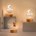 Veilleuse LED Personnalisée avec Nom et Motif d'Animal Mignon Socle en Bois Décoration de Chambre Cadeau Anniversaire pour les Enfants