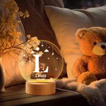 Veilleuse LED Personnalisée avec Nom Initiale et Motif d'Animal Décoration de Chambre Lumières Douces Cadeau Anniversaire pour Enfant