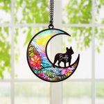 Personalized Moon Shape Dog Cat Silhouette Stained Suncatcher Ornament with Name Window Balcony Decor Memorial Gift for Pet Lovers