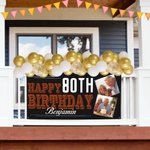 Personalized Multicolor Happy Birthday Banner with 2 Photos and Name Home Decor Birthday Gift for Friends Family