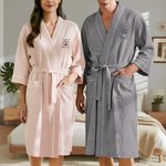 Accappatoio personalizzato con manica a tre quarti, con data ricamata, per luna di miele, anniversario e compleanno per una coppia.