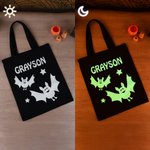Personalized Glow-In-The-Dark Bat Cat Pumpkin Spider Canvas Candy Bag with Name Reusable Accessories Halloween Gift for Kids Family Friends