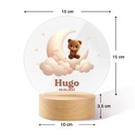 Veilleuse LED Personnalisée avec Nom et Motif d'Animal Mignon Socle en Bois Décoration de Chambre Cadeau Anniversaire pour les Enfants
