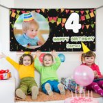 Personalised Flags Ribbons Photo Birthday Banner with Age and Name Party Decor Birthday Gift for Friends Family