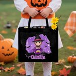 Personalized Halloween Bat Cartoon Character Large Capacity Tote Bag with Name Halloween Party Gift for Kids