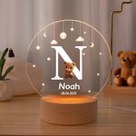 Personalisiertes Niedliches Tier Hund Katze LED-Nachtlicht mit Namen und Holzsockel Kinderzimmer Deko Geburtstagsgeschenk für Kinder Tierliebhaber