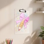 Personalised Star Pencil Pink Bow Acrylic Clipboard with Text School Supplies Back to School Appreciation Gift for Teachers