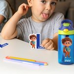 Adesivi impermeabili personalizzati con personaggio iniziale e nome contorno ritagliato regalo di compleanno o ritorno a scuola per ragazzi