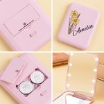 Personalized Portable Birth Flower Double-Sided Makeup Mirror with LED Light Birthday Bridesmaid Gift for Women Girls