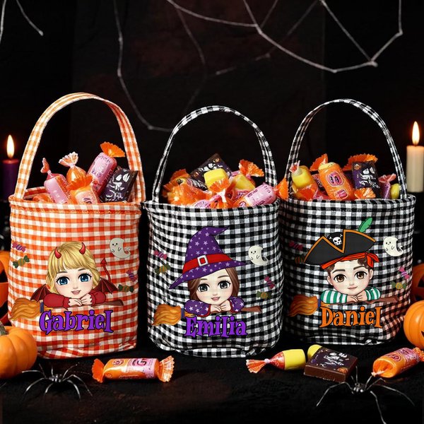 Personalized Cartoon Character Halloween Sweets Basket with Name Party Favor Halloween Gift for Boys Girls