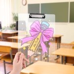 Personalised Star Pencil Pink Bow Acrylic Clipboard with Text School Supplies Back to School Appreciation Gift for Teachers