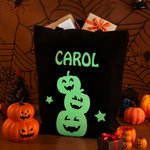 Personalized Glow-In-The-Dark Bat Cat Pumpkin Spider Canvas Candy Bag with Name Reusable Accessories Halloween Gift for Kids Family Friends
