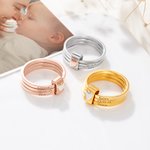 Personalized Sterling Silver Heart Stacking Rings with 3 Engraved Text Dainty Jewelry Baby Shower Birthday Gift for New Mom Kids