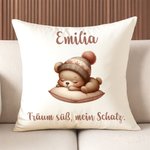 Personalisierter Weicher Kissenbezug mit Schlafendem Tier Kaninchen Bär Namen Datum und Text Haus Deko Weihnachts- und Geburtstagsgeschenk für Kinder