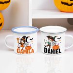 Personalized Moon Pumpkin Halloween Cartoon Character 12 oz Enamel Cup with Name Halloween Party Gift for Boys Girls