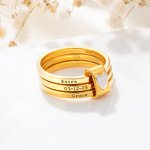 Personalized Sterling Silver Heart Stacking Rings with 3 Engraved Text Dainty Jewelry Baby Shower Birthday Gift for New Mom Kids