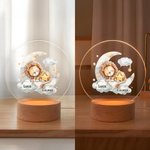 Veilleuse LED Personnalisée avec Motif Lune Étoiles Animaux Mignons Date et Nom Base en Bois Cadeau Naissance Baby Shower pour Enfant