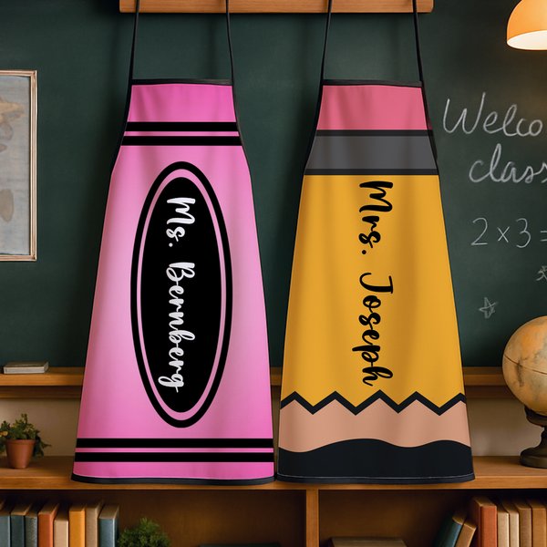 Personalized Funny Crayon Ruler Design Adjustable Apron with Text Appreciation Halloween Christmas Gift for Teacher