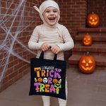 Personalized Trick or Treat Spooky Pumpkin Candy Ghost Black Canvas Tote Bag with Name Halloween Party Gift for Kids Family