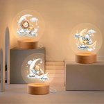 Personalizzato Luna Stelle Animali Carini Luce Notturna LED con Nome Data e Base in Legno Decor Asilo Nido Compleanno Baby Shower Regalo per Bambini