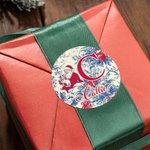 Personalised Toile De Jouy Style Santa Claus Waterproof Stickers with Name and Initial Christmas Festival Party Gift for Family Friends