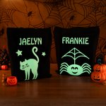 Personalized Glow-In-The-Dark Bat Cat Pumpkin Spider Canvas Candy Bag with Name Reusable Accessories Halloween Gift for Kids Family Friends