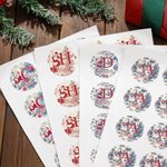 Personalised Toile De Jouy Style Santa Claus Waterproof Stickers with Name and Initial Christmas Festival Party Gift for Family Friends