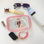 Sac Cosmétique Transparent Personalisé avec Nom et Personnage Cartoon Accessoire Estival de Vacances Cadeau pour Femme Fille