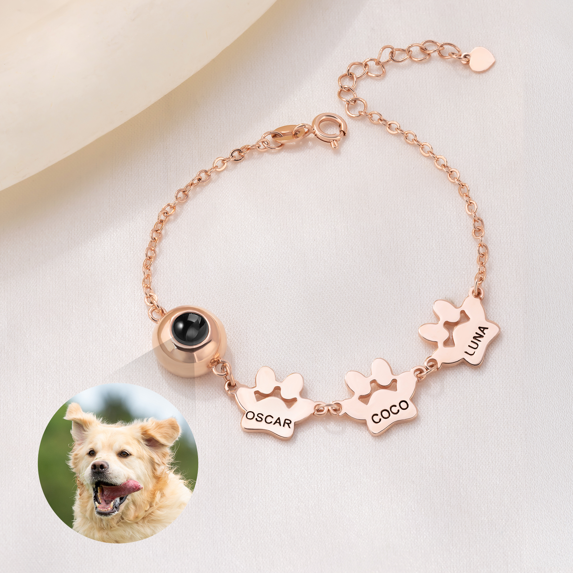 Bracelet personnalisé de projection de photos avec 1-5 noms Bijoux délicats Cadeau d'anniversaire pour les animaux de compagnie pour les femmes propriétaires d'animaux de compagnie