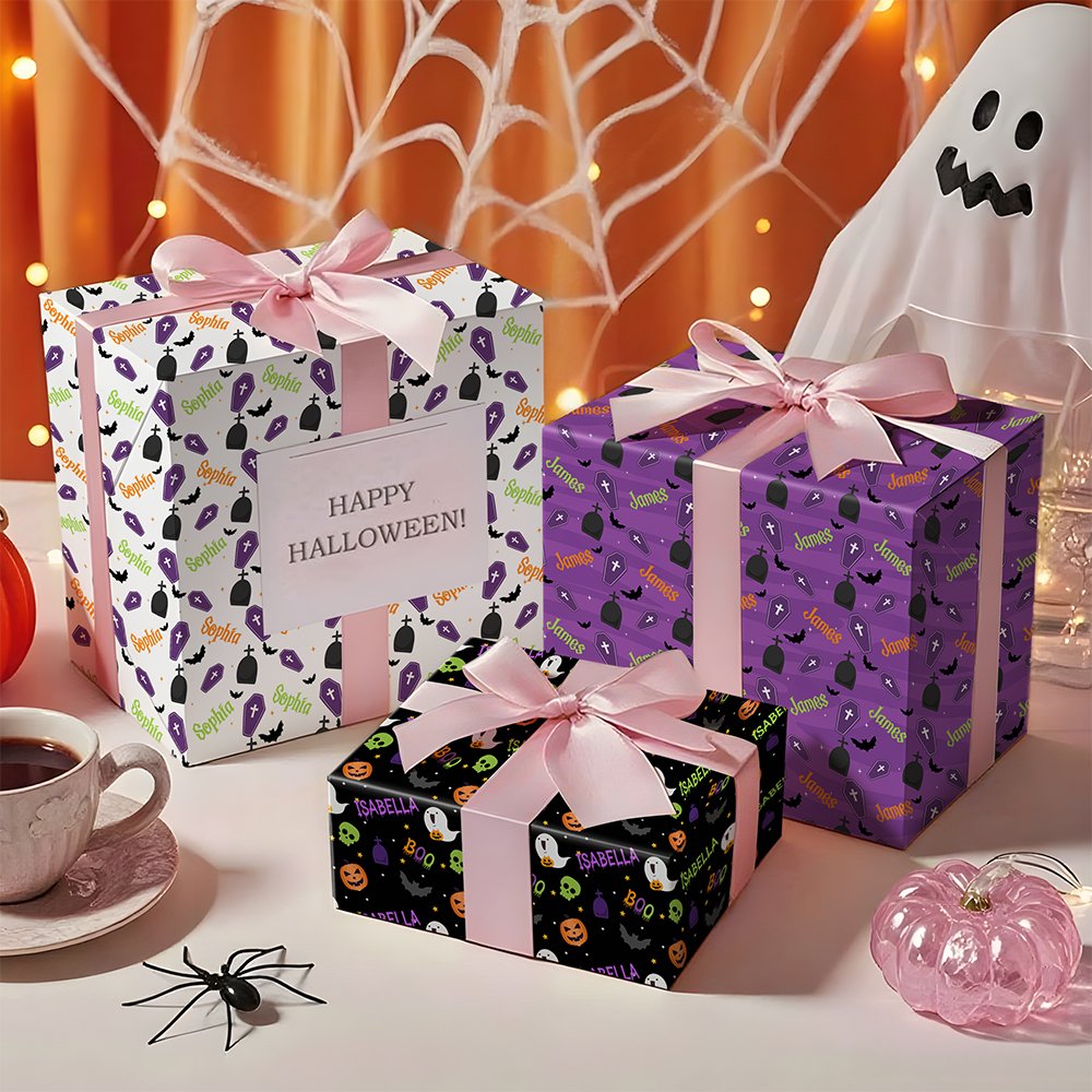 Gepersonaliseerd Halloween Thema Inpakpapier met Naam Verjaardag Halloween DIY Craft Verpakking Cadeau Decoratie voor Familie Vrienden