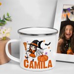 Personalized Moon Pumpkin Halloween Cartoon Character 12 oz Enamel Cup with Name Halloween Party Gift for Boys Girls