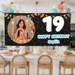 Personalised Flags Ribbons Photo Birthday Banner with Age and Name Party Decor Birthday Gift for Friends Family