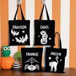 Personalized Glow-In-The-Dark Bat Cat Pumpkin Spider Canvas Candy Bag with Name Reusable Accessories Halloween Gift for Kids Family Friends