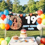 Personalised Flags Ribbons Photo Birthday Banner with Age and Name Party Decor Birthday Gift for Friends Family