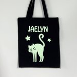 Personalized Glow-In-The-Dark Bat Cat Pumpkin Spider Canvas Candy Bag with Name Reusable Accessories Halloween Gift for Kids Family Friends