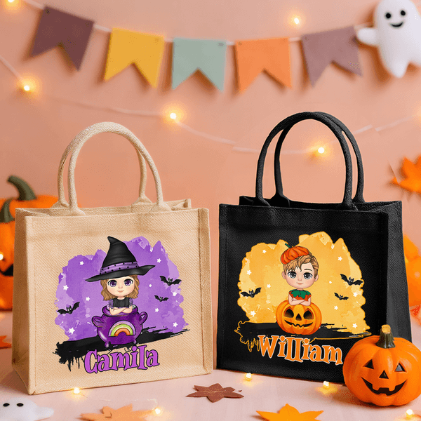 Personalisierte Halloween Fledermaus Cartoon Charakter große Kapazität Tragetasche mit Namen Halloween Party Urlaub Geschenk für Kinder