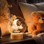 Veilleuse LED Personnalisée avec Nom et Motif d'Animal Mignon Socle en Bois Décoration de Chambre Cadeau Anniversaire pour les Enfants