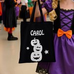 Personalized Glow-In-The-Dark Bat Cat Pumpkin Spider Canvas Candy Bag with Name Reusable Accessories Halloween Gift for Kids Family Friends