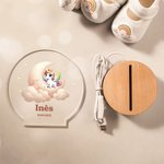 Veilleuse LED Personnalisée avec Nom et Motif d'Animal Mignon Socle en Bois Décoration de Chambre Cadeau Anniversaire pour les Enfants