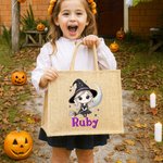 Sac à main en toile de jute avec nom pour la fête d'Halloween Cadeau pour les filles et les femmes