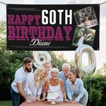 Personalized Multicolor Happy Birthday Banner with 2 Photos and Name Home Decor Birthday Gift for Friends Family