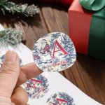 Personalised Toile De Jouy Style Santa Claus Waterproof Stickers with Name and Initial Christmas Festival Party Gift for Family Friends